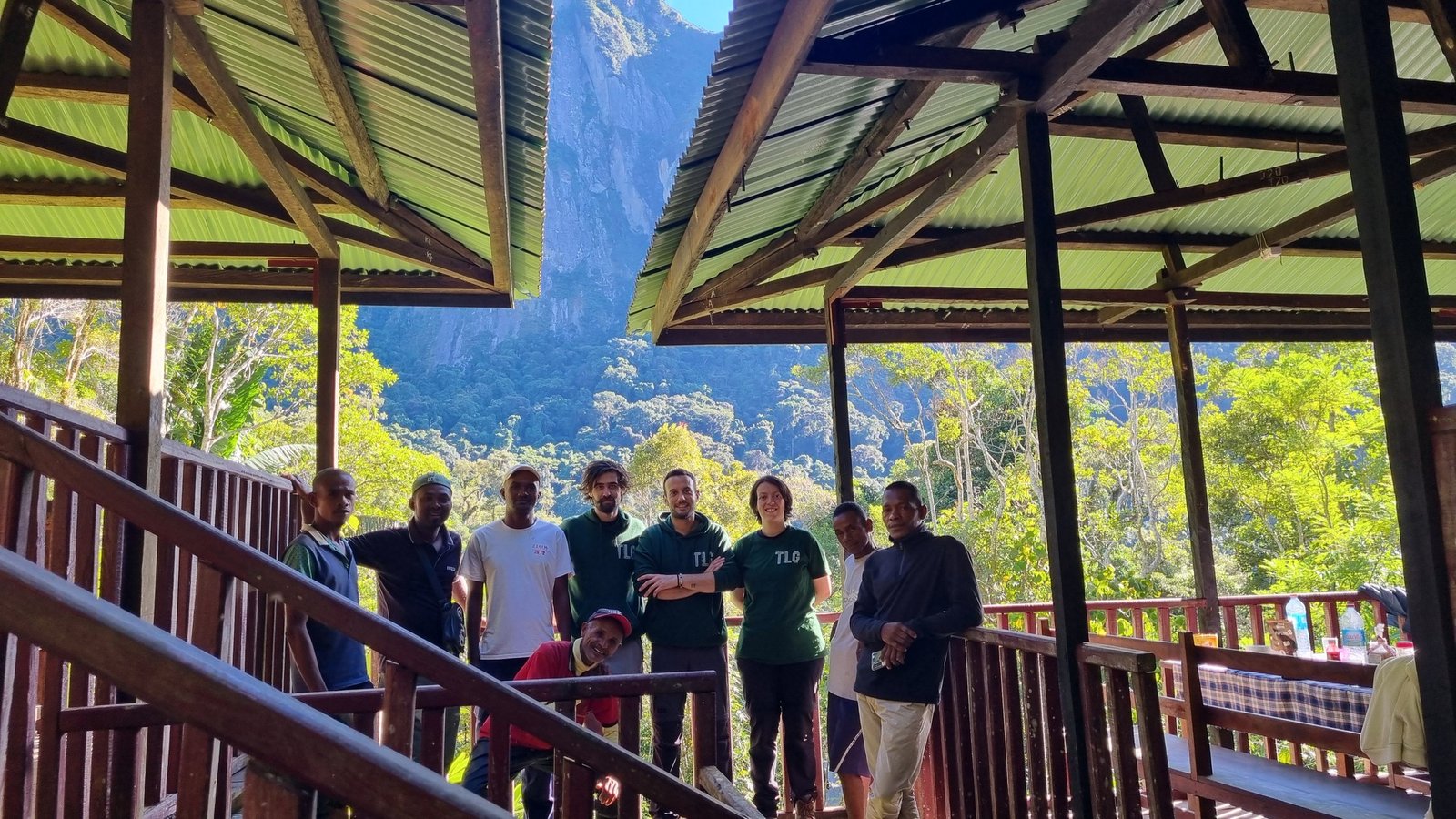 The team and guides with Marojejy's granite peak behind